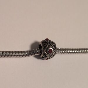 Silver Ruby Red Rhinestone Spacer Birthstone Charm for Pandora Style Bracelet